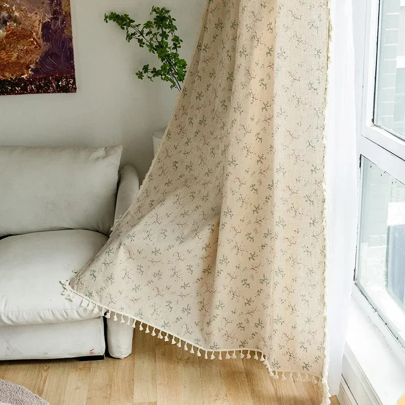 Linen Curtain Eyelet - Floral Farmhouse Curtains Semi-Blackout Living Room
