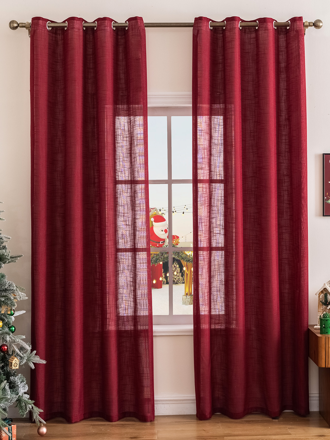 Linen Curtain Eyelet - Red Linen Curtains for Living Room