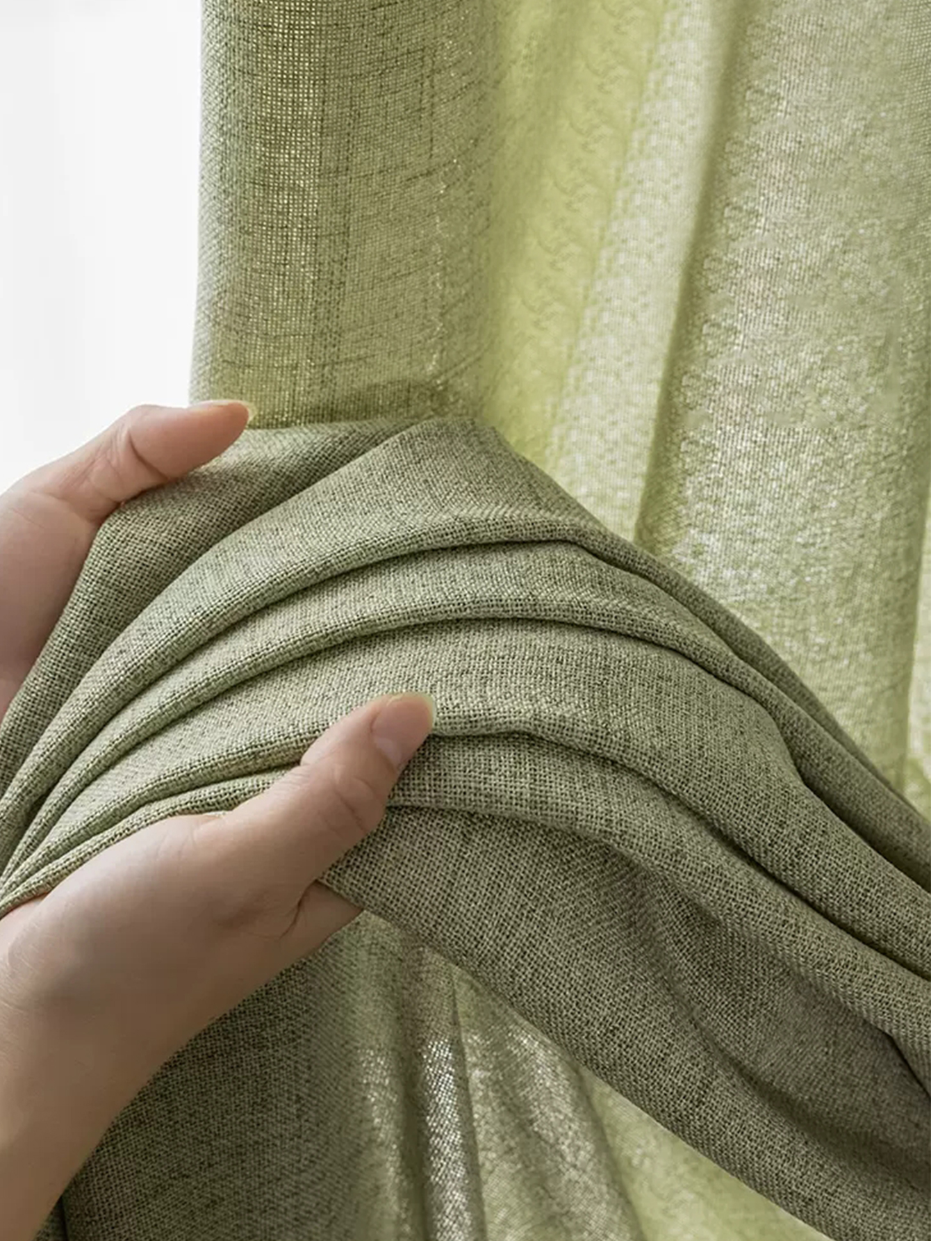 Linen Curtain Eyelet - Spring and summer Japanese matcha, green