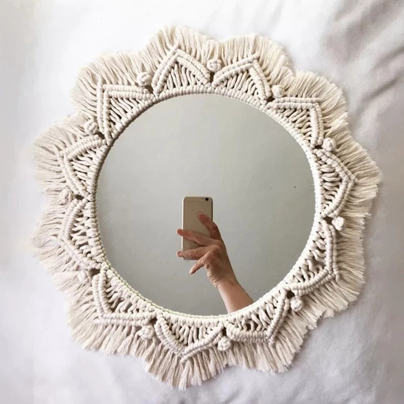 Rattan Mirror Round - Boho Macrame Round Mirror Decorative Mirrors