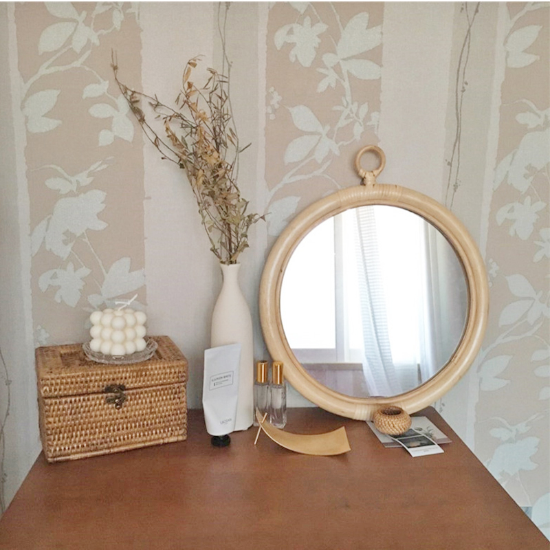 Rattan Mirror Round - ‌Boho Rattan Wall Mirror Handwoven Bamboo