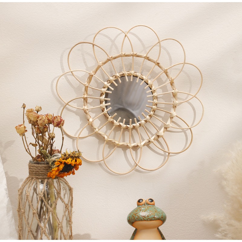 Rattan Mirror Round - Hanging Mirror Rattan Sunflower Circular Wall