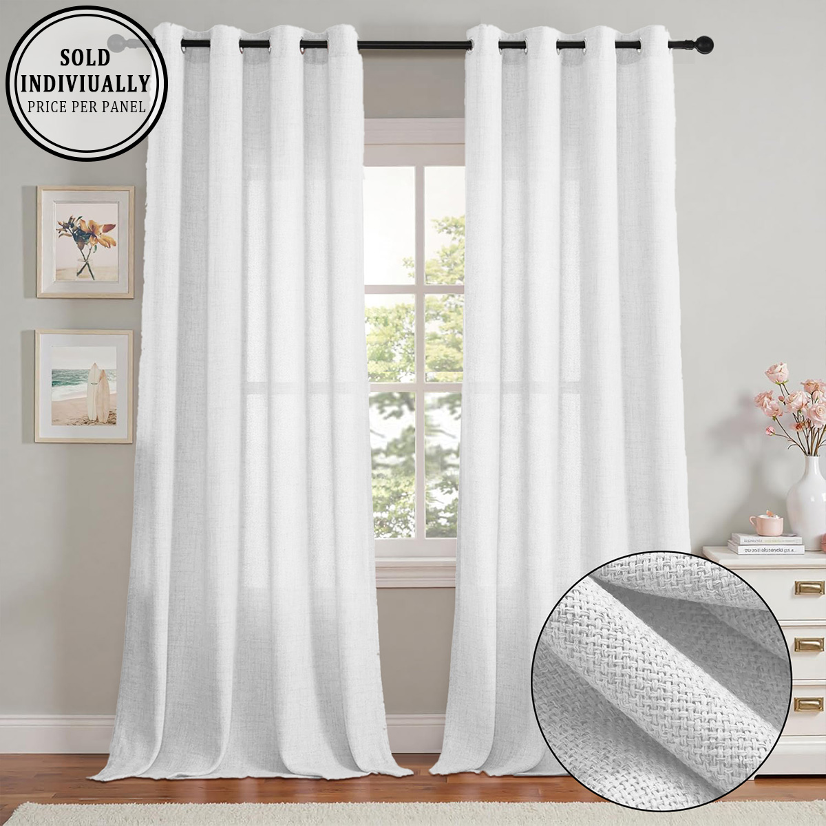 Linen Curtain Eyelet - 1 Piece, Solid Color Bohemian Vintage