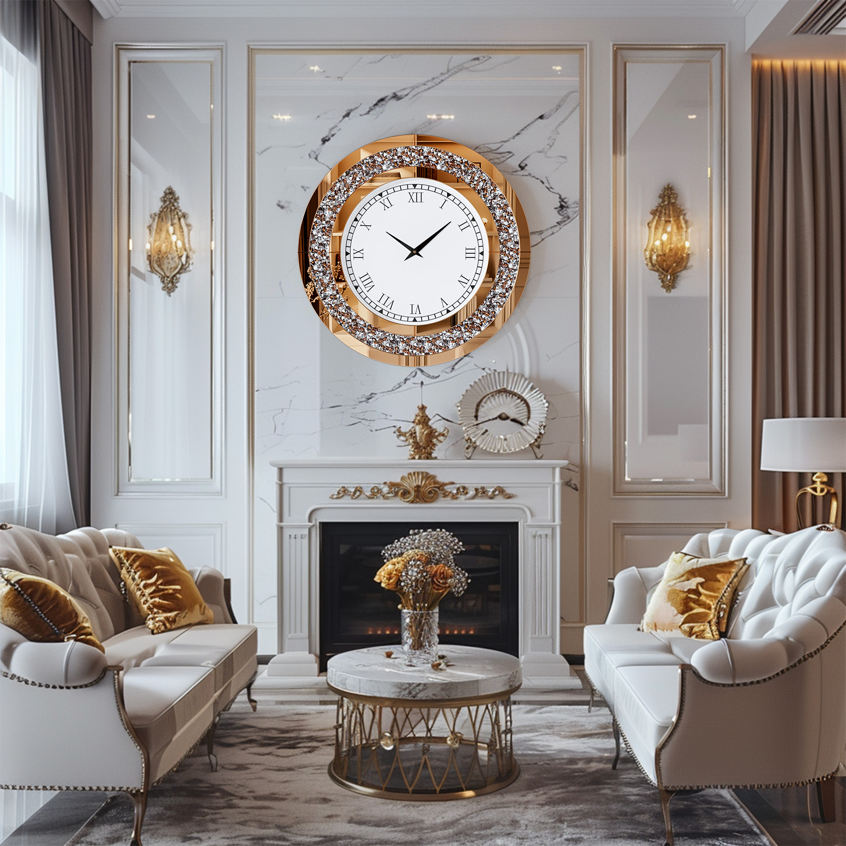 Rattan Mirror Round - Silver,Tawny Tinted Round Mirror ,24inch Crystal