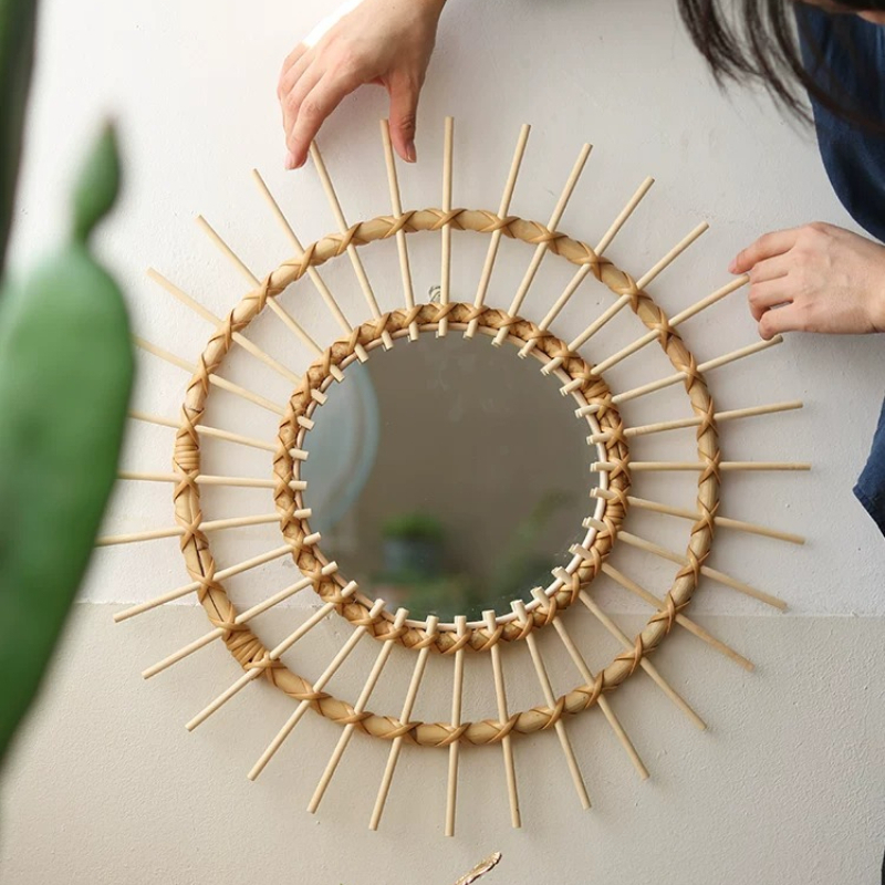 Rattan Mirror Round - Creative Rattan Round Decorative Mirrors Art