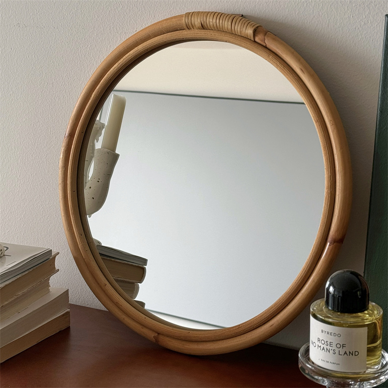 Rattan Mirror Round - Medieval Rattan Mirror Makeup Mirror Retro
