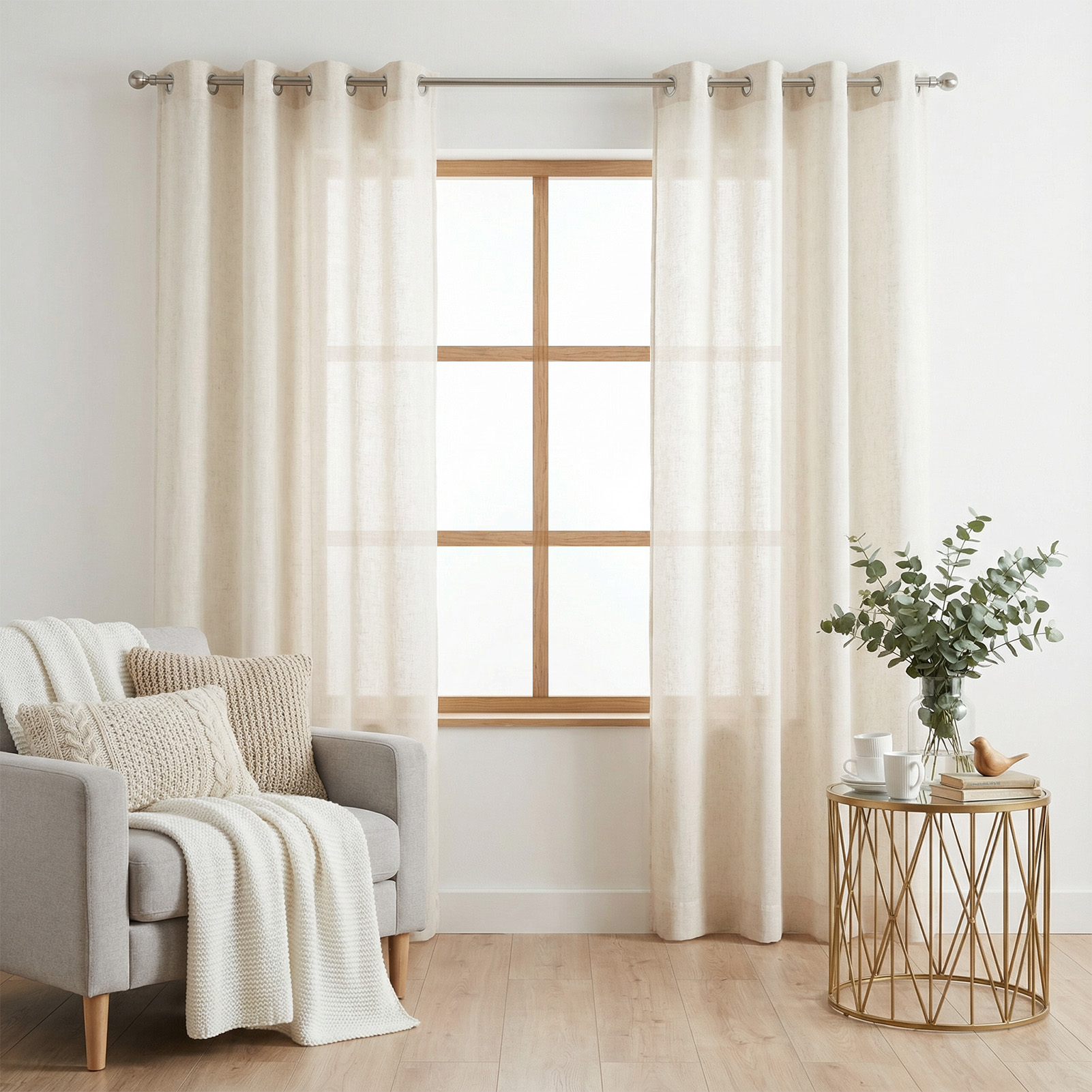 Beige Voile Curtains 2 Panels  - Linen Curtain Eyelet review and price