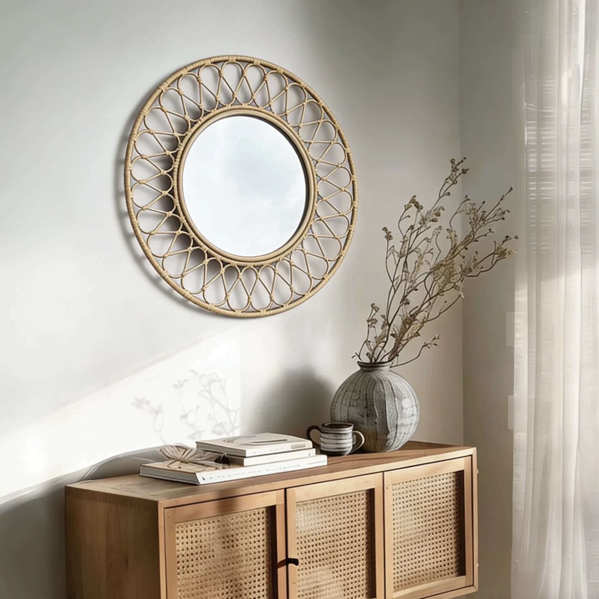 Round Rattan Wall Mirror, Natu - Rattan Mirror Round review and price