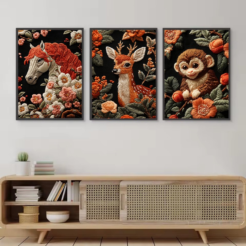 Embroidery Style Art Animals P - Interior Design Poster review and price
