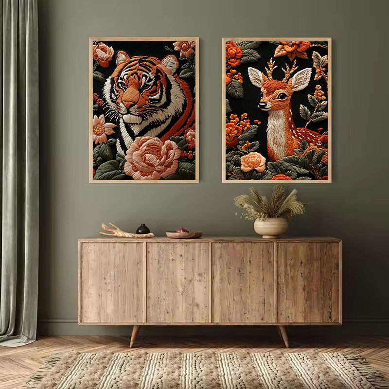 Embroidery Style Art Animals P - Interior Design Poster review and price