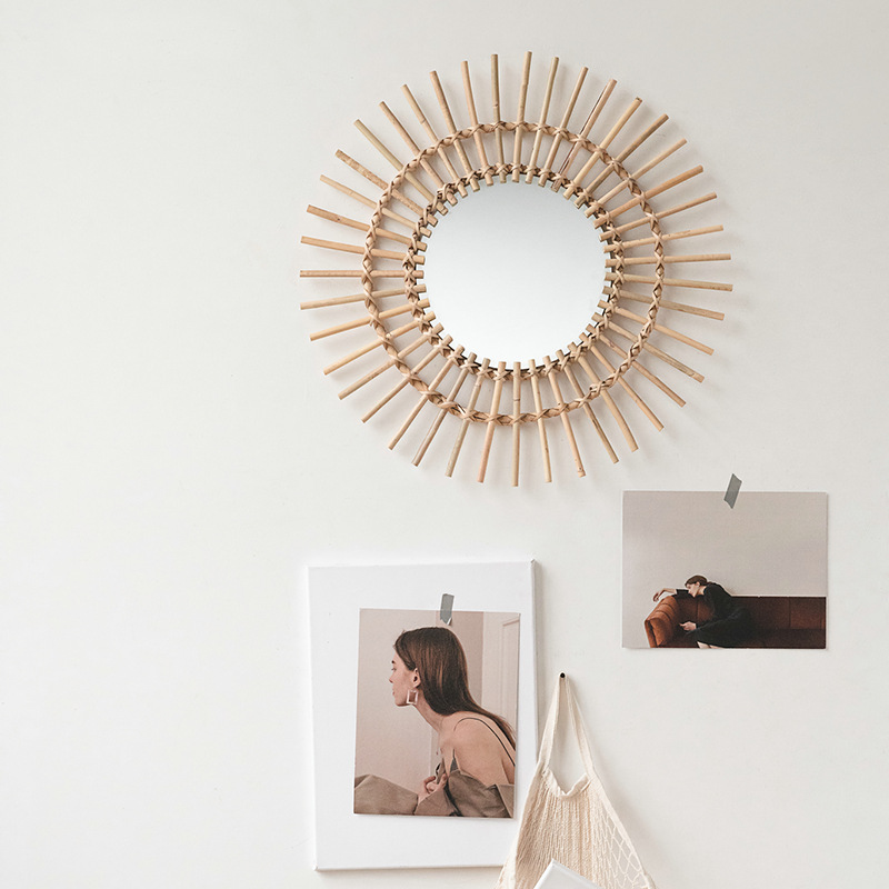 Rattan hanging wall Nordic hom - Rattan Mirror Round review and price