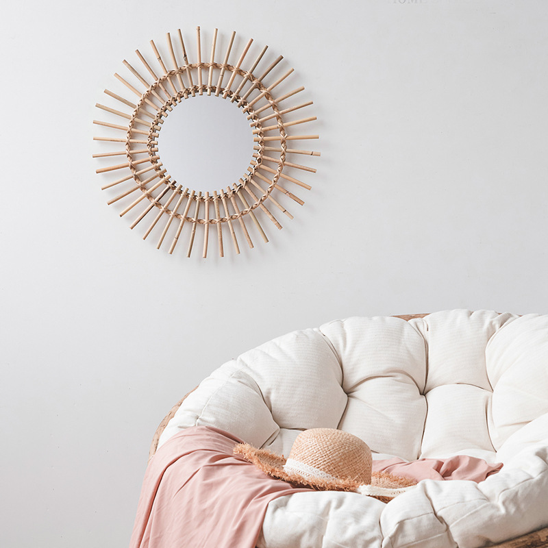 Rattan hanging wall Nordic hom - Rattan Mirror Round review and price