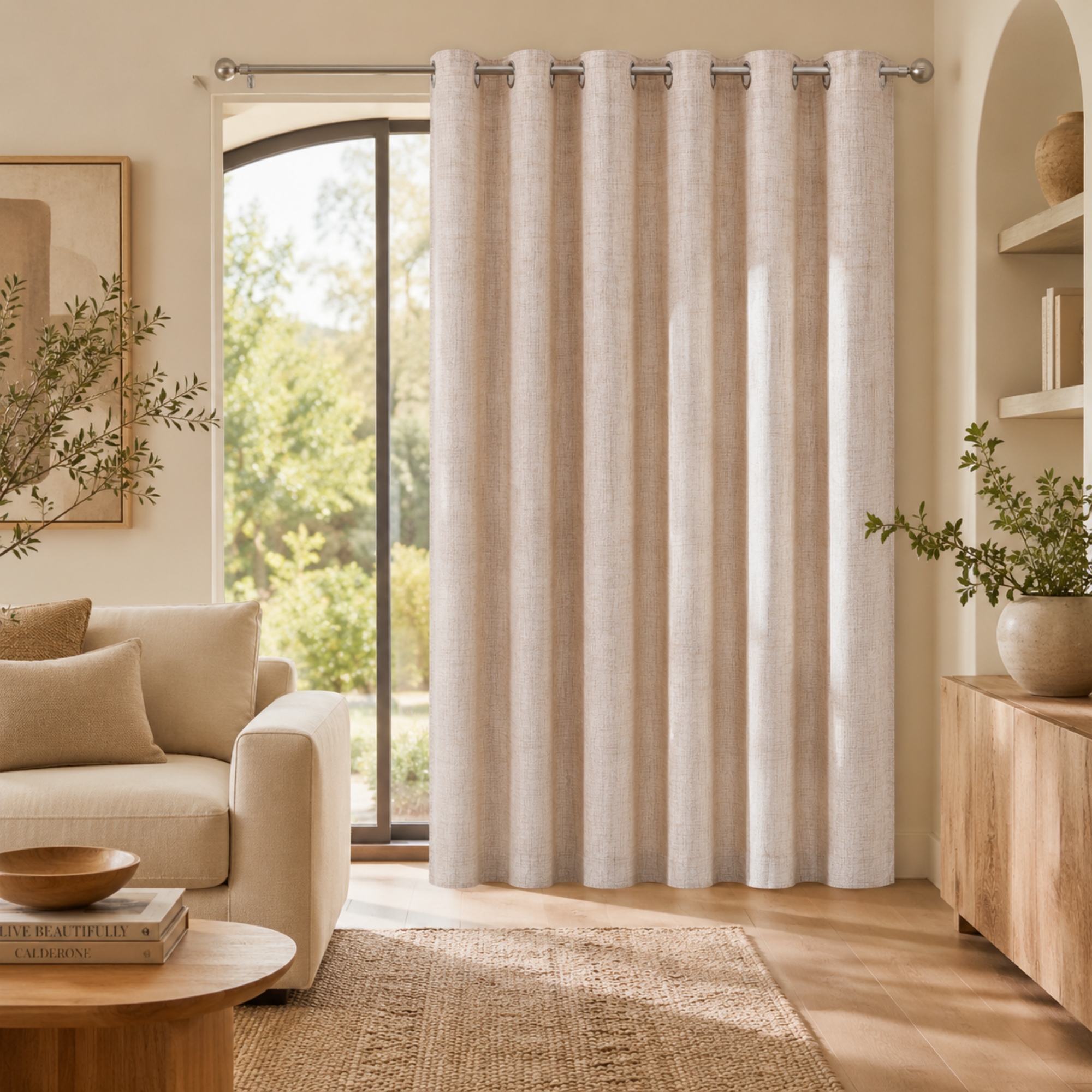 Light Beige Faux Linen Blackou - Linen Curtain Eyelet review and price